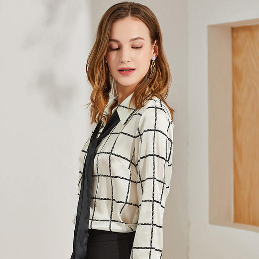 丁摩 大牌真丝衬衫女时尚印花桑蚕丝衬衫上衣Q121089-DW599 商品图3