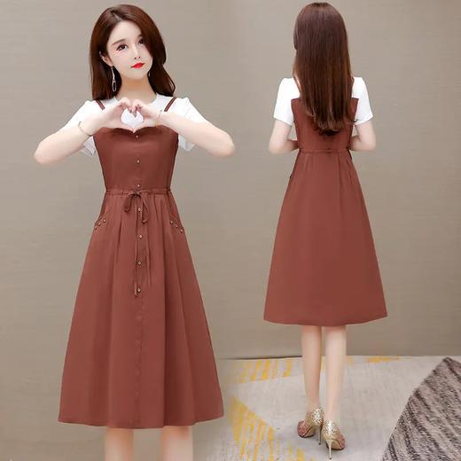 QYM-ZM-BLQ655-Y新款时尚优雅气质系带收腰中长款假两件连衣裙 商品图4