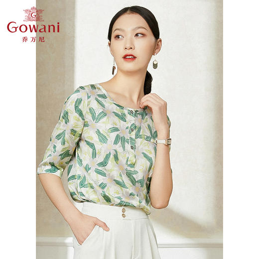 乔万尼夏季新款真丝桑蚕丝衬衫舒适宽松五分袖上衣EI2C802 商品图1