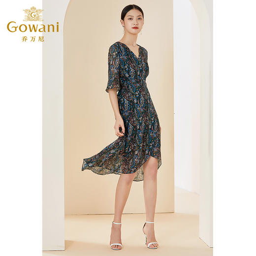 乔万尼夏季新款真丝桑蚕丝连衣裙金丝点缀高贵气质EI2E830 商品图1