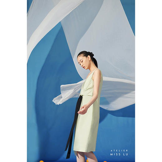 【青提】夏日清新可调节飘带轻褶显瘦造型连衣裙/0000719 商品图2