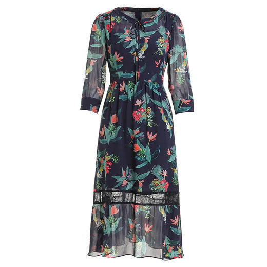 乔万尼新款真丝连衣裙系带拼接设计感优雅EI2E803 商品图4