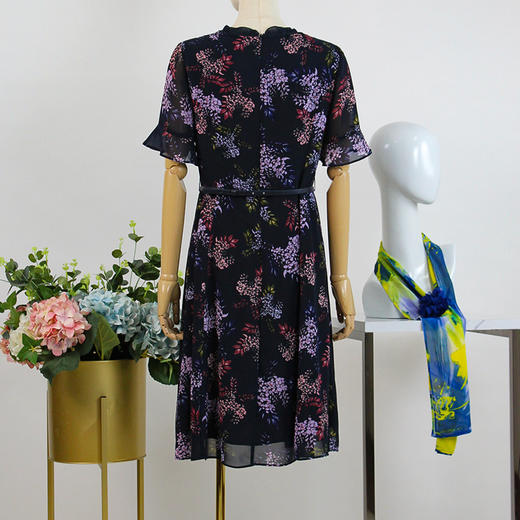 FOCALS福柯斯女装夏季新款圆领轻熟半袖收腰a字连衣裙2YBX258BZ 商品图2