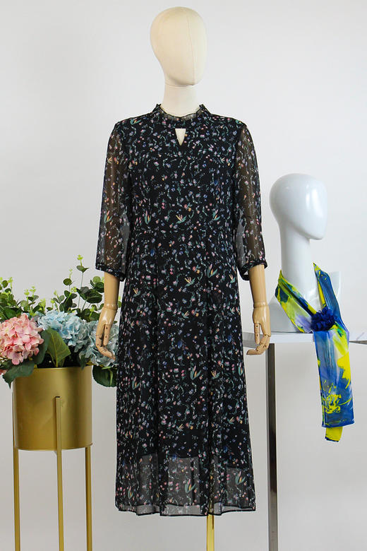 FOCALS福柯斯女装夏季新款半袖收腰显瘦圆领通勤连衣裙RG2X098NV 商品图5