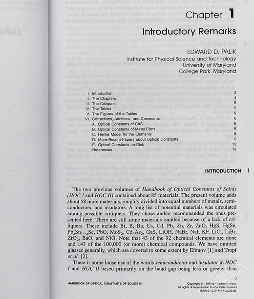 【中商原版】Handbook of Optical Constants of Solids 英文原版 固体的光学常数手册 第1版 Edward Palik 商品图4