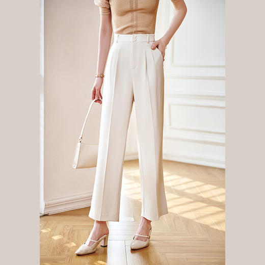 欧芮儿白色休闲裤女夏2021高腰显瘦时尚气质优雅垂坠感开叉直筒裤 商品图2