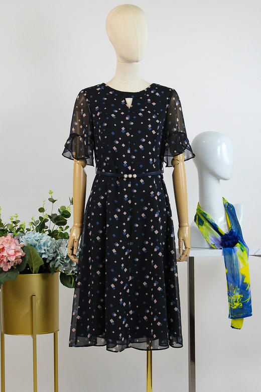 FOCALS福柯斯女装夏季新款圆领通勤半袖收腰显瘦连衣裙RGBX326BV 商品图5