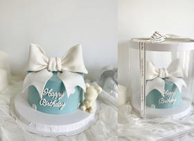 淡蓝色蝴蝶结蛋糕（务必提前12小时下单，没有小熊装饰）