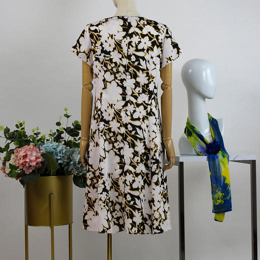 FOCALS福柯斯女装夏季新款轻熟a字圆领半袖收腰连衣裙20BX079MV 商品图2