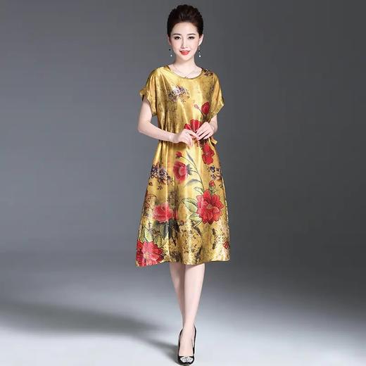 HXGR956 夏季新款圆领优雅印花连衣裙 商品图0