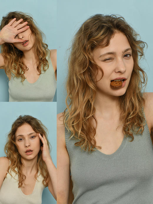 2021新款女士真丝羊绒16针单股纱螺纹圆角V领背心 商品图1