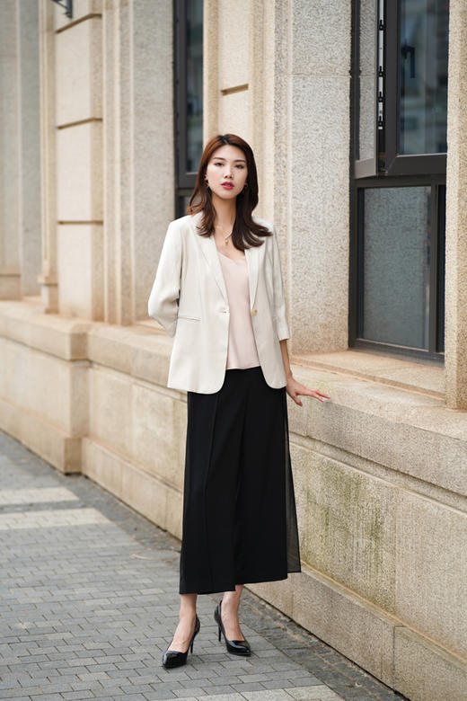 L2臣禾松紧腰黑色【拼接雪纺】设计感休闲裤9212065276（现货） 商品图11