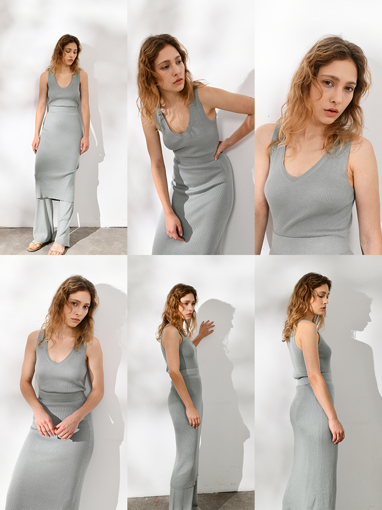 2021新款女士真丝羊绒16针单股纱螺纹圆角V领背心