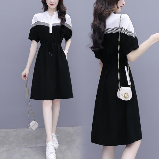 夏季新款显瘦休闲连衣裙,时尚宽松女收腰拼接撞色A字中长卫衣连衣裙 HT-YXF1266 商品图3