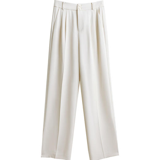 欧芮儿白色休闲裤女夏2021高腰显瘦时尚气质优雅垂坠感开叉直筒裤 商品图3