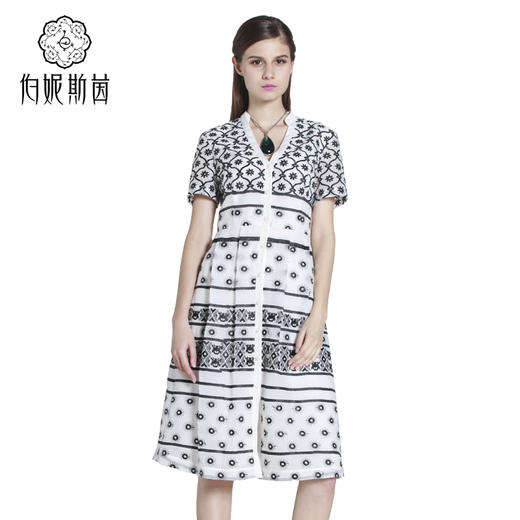 X【伯妮斯茵】172S171--黑白色连衣裙--瓦里地毯--《太阳之子--印加》 商品图1