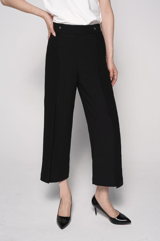 L2臣禾松紧腰黑色【拼接雪纺】设计感休闲裤9212065276（现货） 商品图1