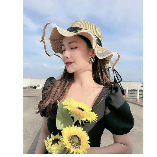 【网红草帽女】夏天沙滩海边出游遮阳渡假防晒大帽檐大沿凉帽太阳上衣帽子 商品图1
