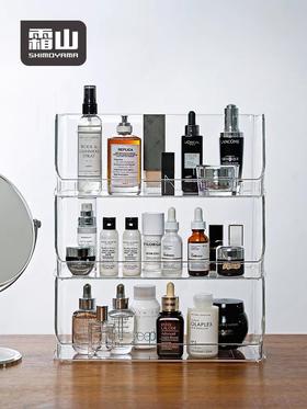 日本霜山透明桌面置物架省空间ins化妆品收纳架子塑料零食收纳盒