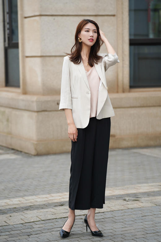 L2臣禾松紧腰黑色【拼接雪纺】设计感休闲裤9212065276（现货） 商品图12