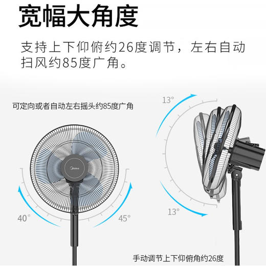 Z| 美的（Midea）电风扇台立两用三页俯仰FSA40XE家用16吋摇头电扇旗舰款大风力网红同款家用宿舍 黑色（普通快递） 商品图1