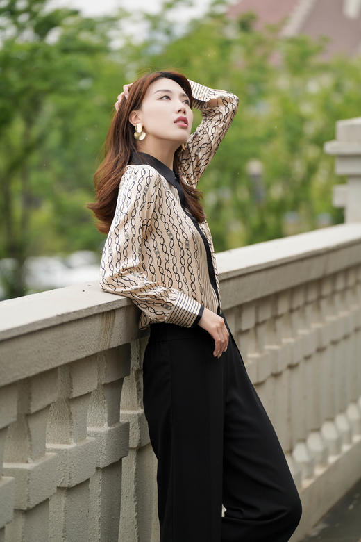 L2臣禾松紧腰黑色【拼接雪纺】设计感休闲裤9212065276（现货） 商品图8