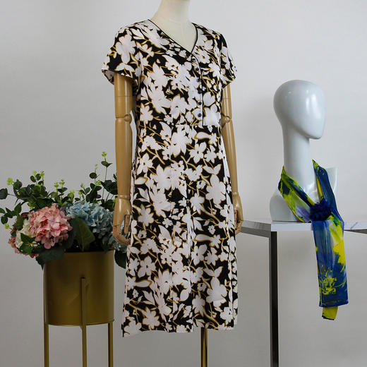 FOCALS福柯斯女装夏季新款轻熟a字圆领半袖收腰连衣裙20BX079MV 商品图1