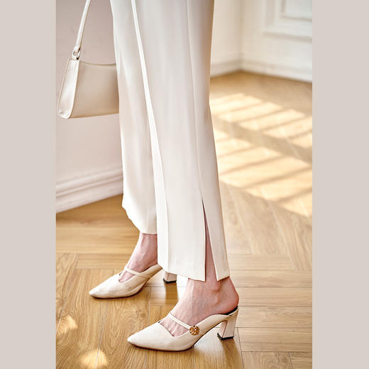 欧芮儿白色休闲裤女夏2021高腰显瘦时尚气质优雅垂坠感开叉直筒裤 商品图0