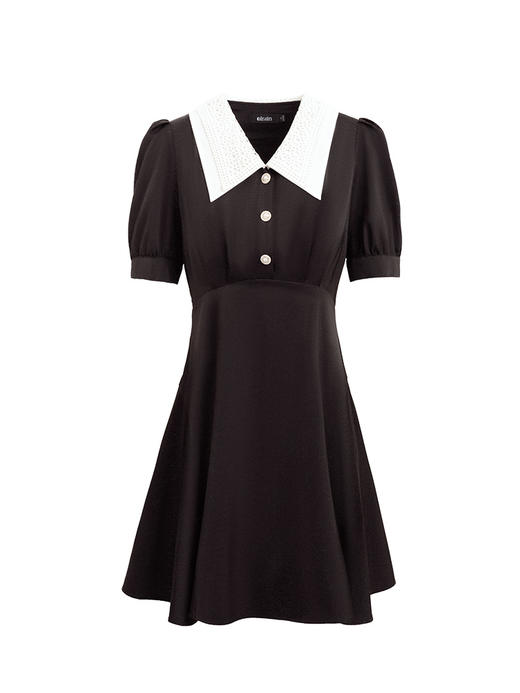 欧芮儿黑色连衣裙女2021新款收腰显瘦精致拼领高雅名媛风裙子 商品图3