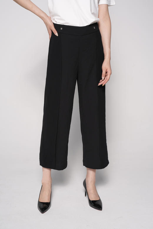 L2臣禾松紧腰黑色【拼接雪纺】设计感休闲裤9212065276（现货） 商品图0