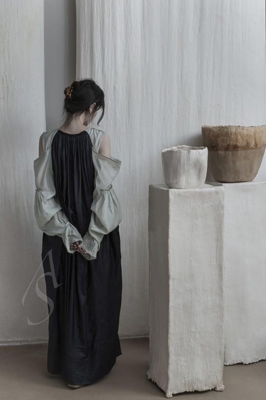 Phaedo 烟紫拼茧黄色/深蓝拼浅湖绿垂褶连衣裙 商品图4