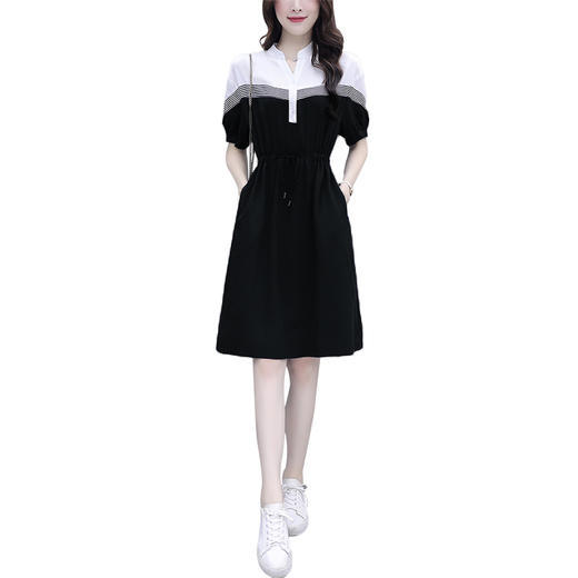 夏季新款显瘦休闲连衣裙,时尚宽松女收腰拼接撞色A字中长卫衣连衣裙 HT-YXF1266 商品图4
