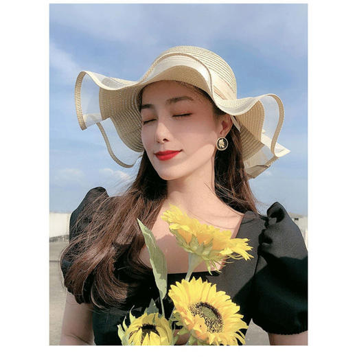 【网红草帽女】夏天沙滩海边出游遮阳渡假防晒大帽檐大沿凉帽太阳上衣帽子 商品图9