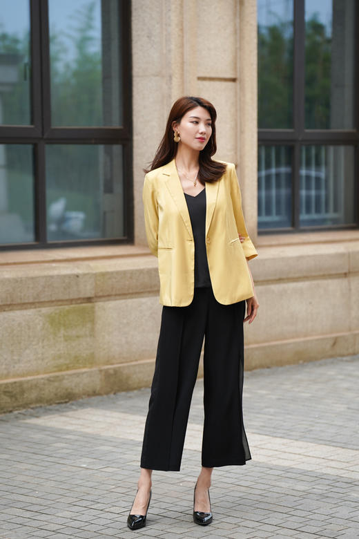 L2臣禾松紧腰黑色【拼接雪纺】设计感休闲裤9212065276（现货） 商品图6