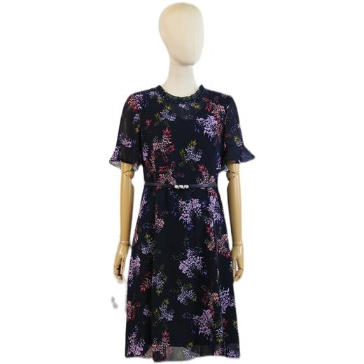 FOCALS福柯斯女装夏季新款圆领轻熟半袖收腰a字连衣裙2YBX258BZ 商品图4