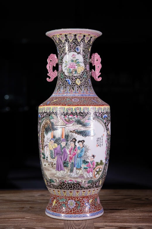 重工粉彩双耳开光人物瓶 商品图0