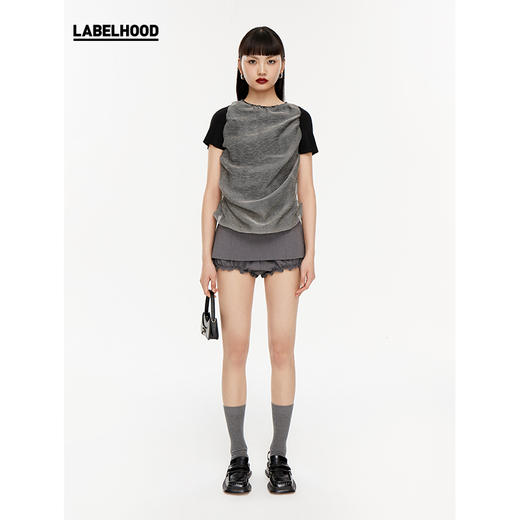 swaying 欧根纱褶皱半袖上衣 sw211sz41