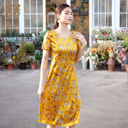 佐尔美商场同款圆领优雅桑蚕丝宽松碎花真丝连衣裙E12LS26 商品图2