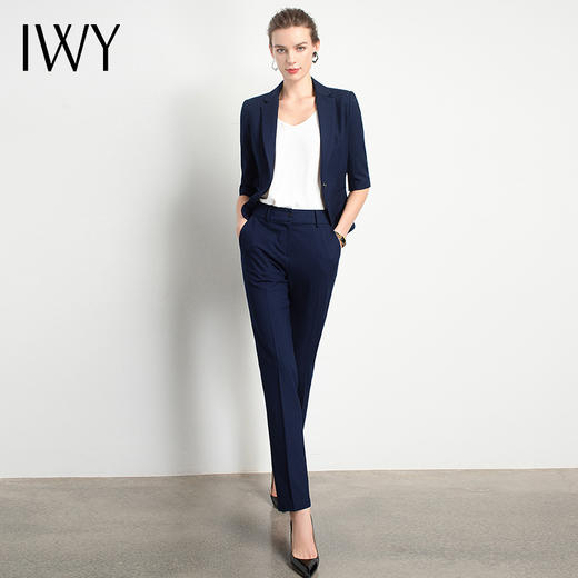 IWY/藏青短袖职业套装裤女ol气质款休闲办公工衣端庄时尚高档经理C11232+P11232 商品图2