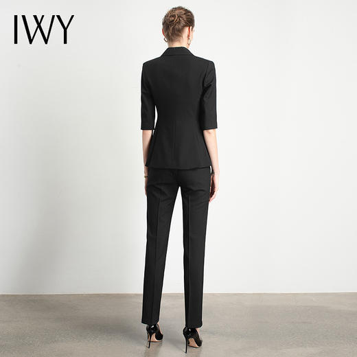 IWY/黑色职业套装裤女ol短袖西装时装款复古高级端庄气质面试C11231B+P10409B 商品图3