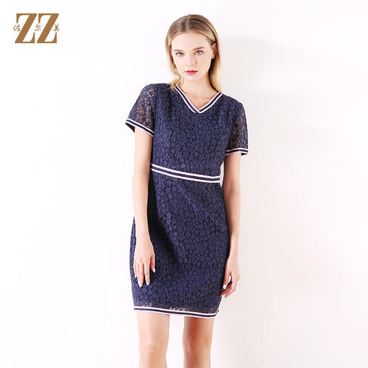 佐尔美夏季新款时尚短袖V领蕾丝连衣裙E92LL33 商品图2