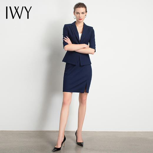 IWY/藏青色短袖职业裙套装高端定制洋气高雅女气质款商务西装大气C11232+S11232 商品图2