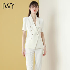 IWY/白色高端职业装女西装套装时尚短袖工作服气质ol正装外套女C1247+P1246