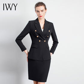 IWY/黑色职业女裙套装干练制服时装款双排扣气质女式港味精品CS901