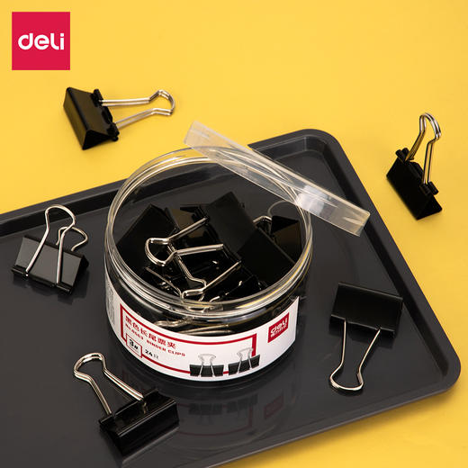 得力8563-3#黑色长尾票夹32mm(筒装)(黑)(24只/筒) 商品图0