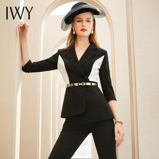 IWY/黑白拼色显瘦西装套装女小香风职业装气质女神范高端商务装C1193+P433-B 商品图0