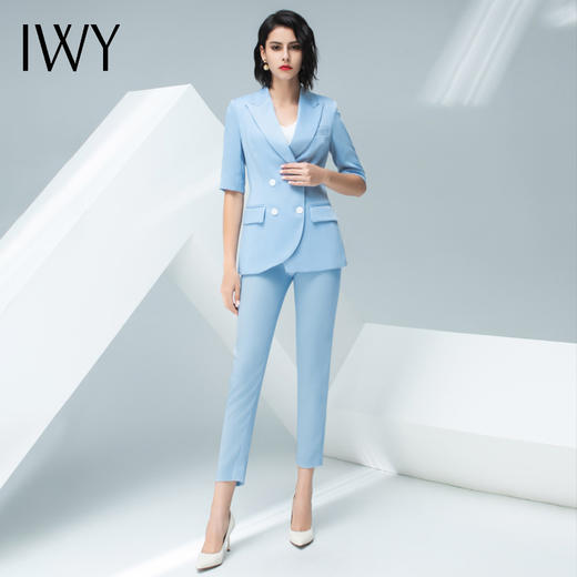 【大码】蓝色职业套装女时装版气质款显瘦轻奢主持人套装C11227+P11227+P31227 商品图2