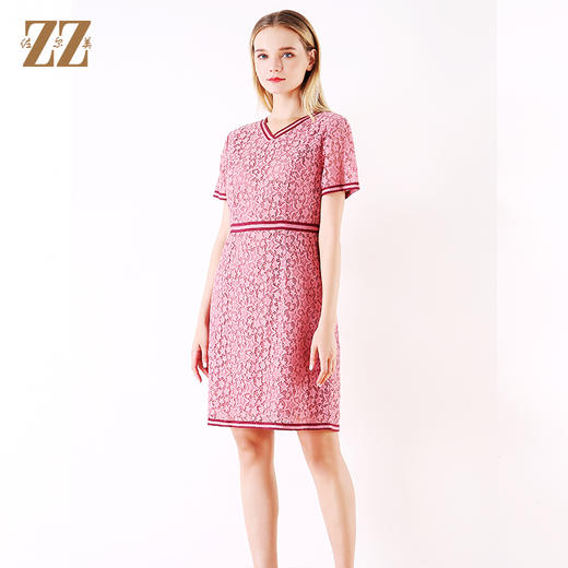 佐尔美夏季新款时尚短袖V领蕾丝连衣裙E92LL33 商品图3