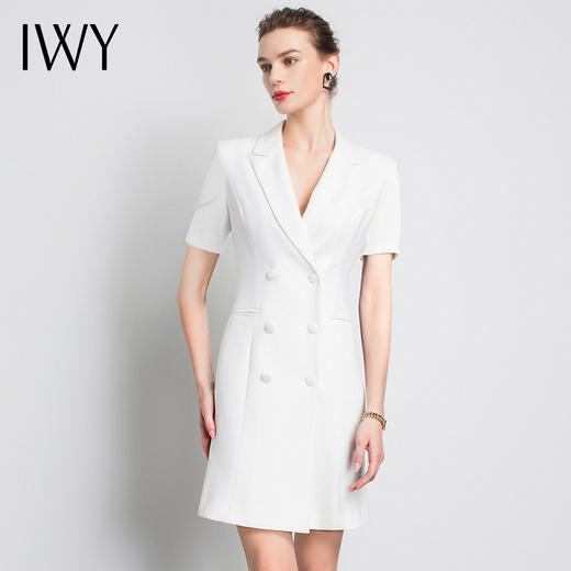 IWY/白色短袖职业连衣裙主持女气场西服ol面试工装服时装公务Q12096W 商品图1