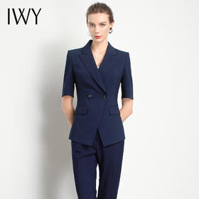 IWY/藏青短袖西装职业装女ol主持人气质时尚成套高雅高端工装名媛C11237+P11237